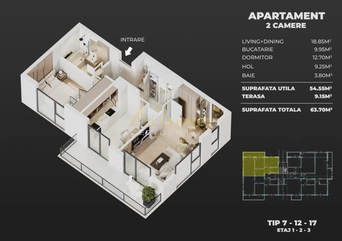 Apartament cu 2 camere, decomandat- 62 MP - - foto 7
